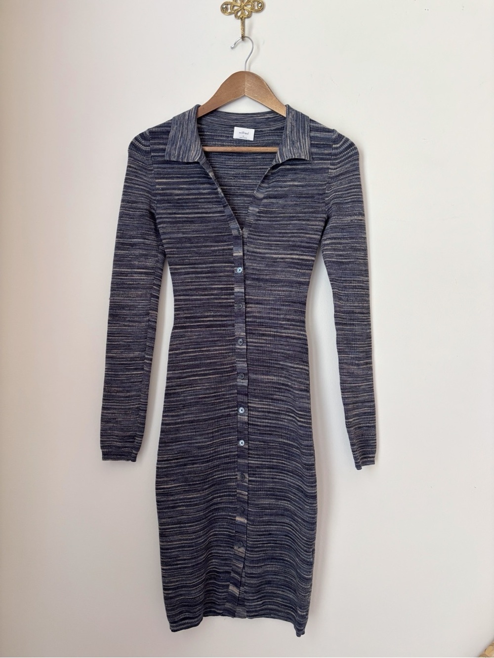 Wilfred Space Dye Grey Striped Knit Button Front Cove Dress Medium